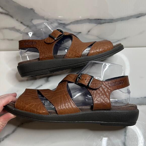 Mephisto Womens Brown Leather Low Wedge Heel Comfort Sandals Sz 40 Sz 10 Strappy - Picture 7 of 8